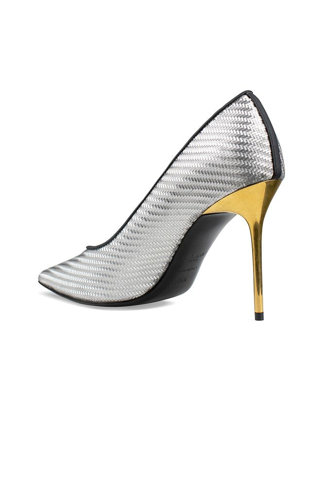 Metallic Silver Pumps With Pointed Toe