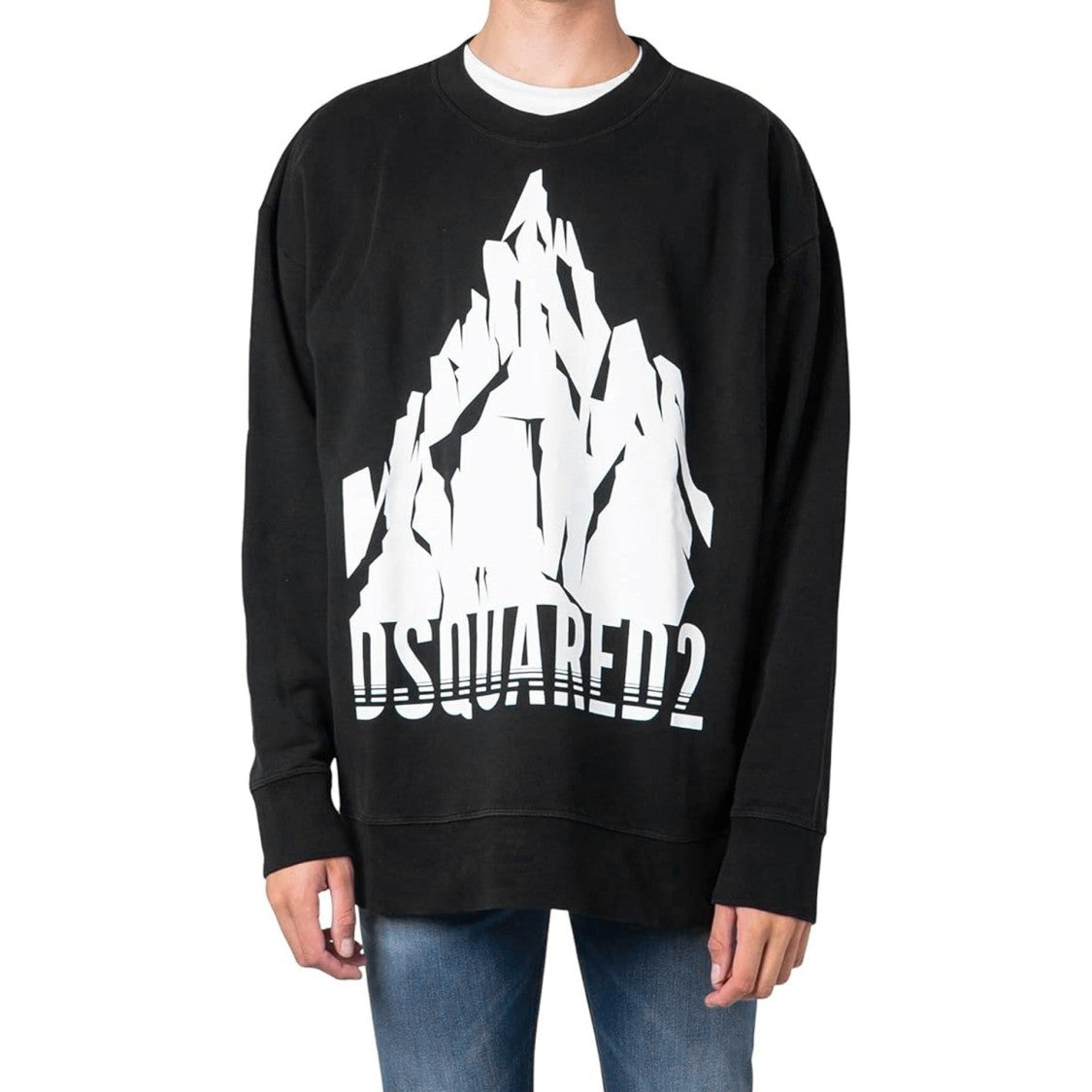 Black Cotton Sweatshirt With Bold Logo Graphics