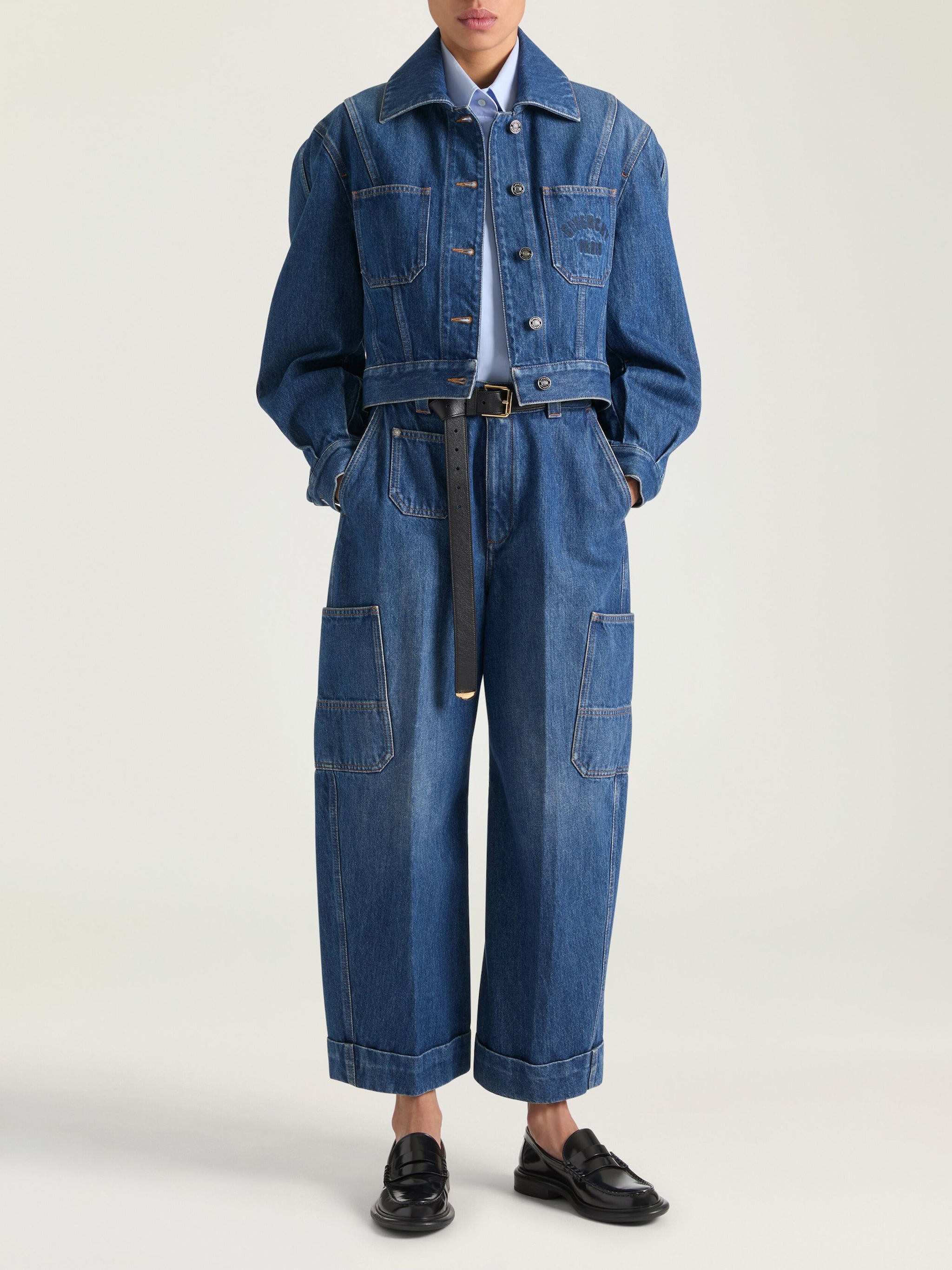 Cropped Blue Denim Puffed Sleeve Jacket