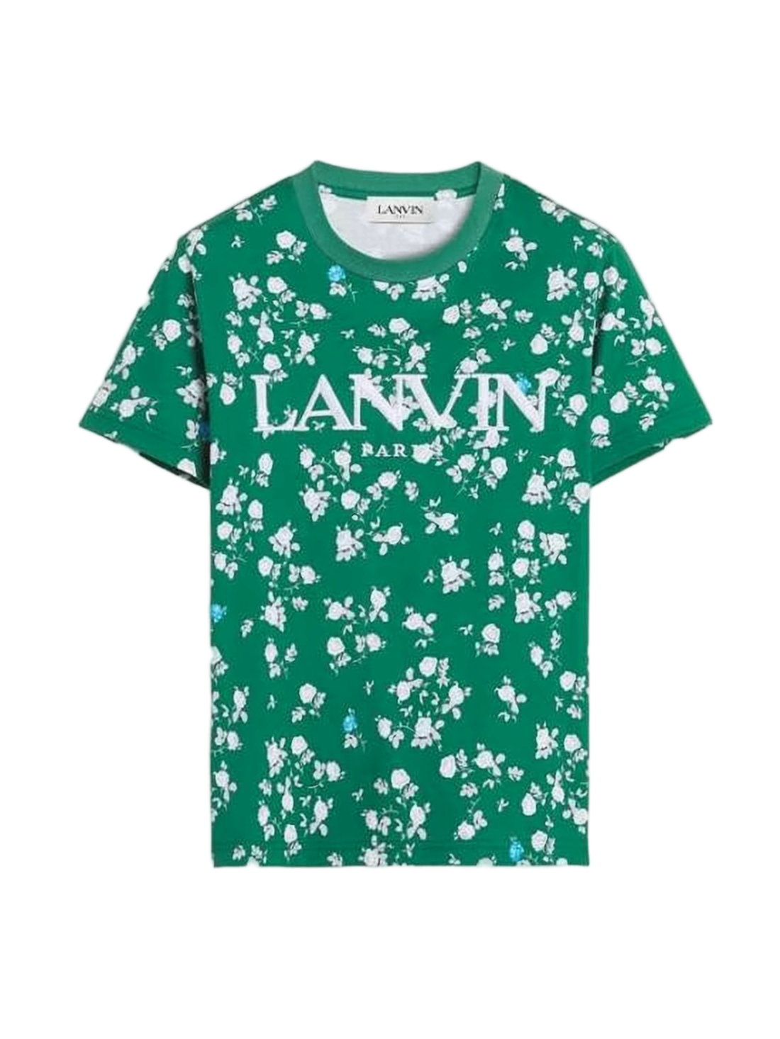 Floral-Patterned Short-Sleeved T-Shirt with Bold Logo