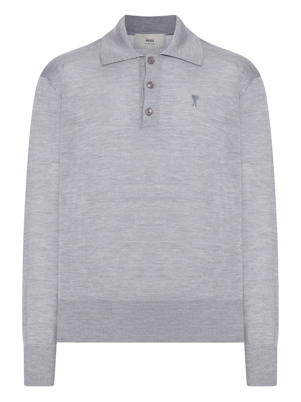 Long-Sleeved Grey Wool Polo