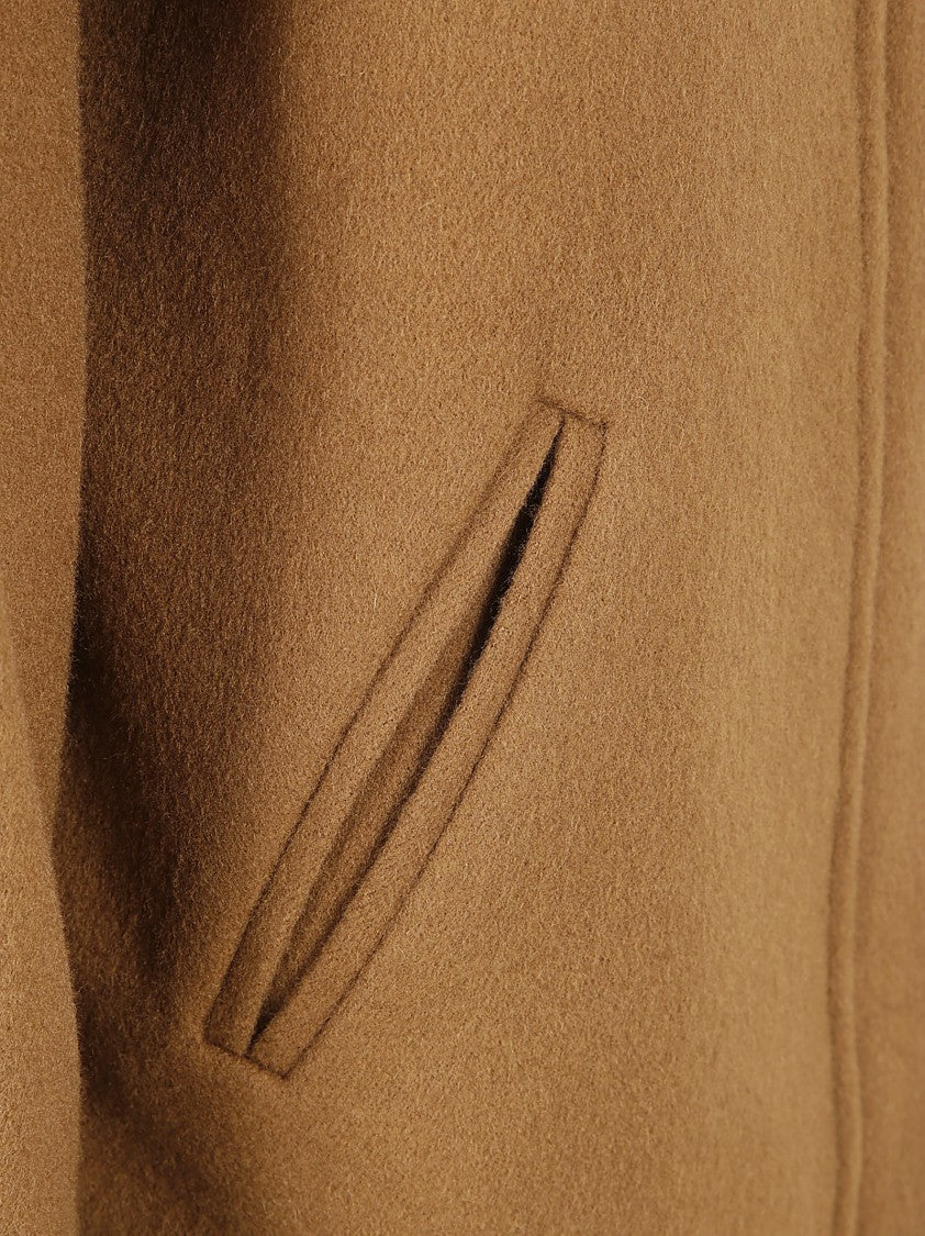 Brown High Collar Coat With Relaxed Silhouette