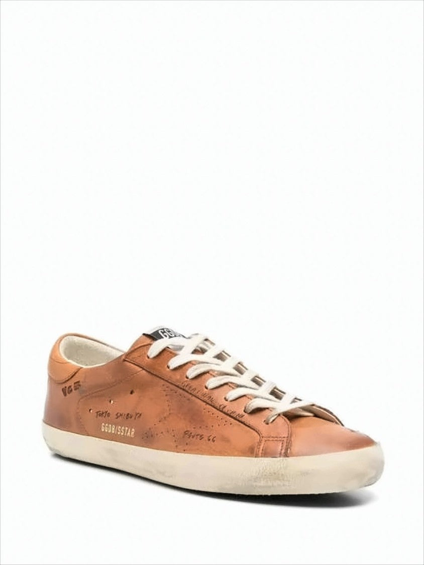 Low-Top Brown Leather Sneakers with Vintage Finish