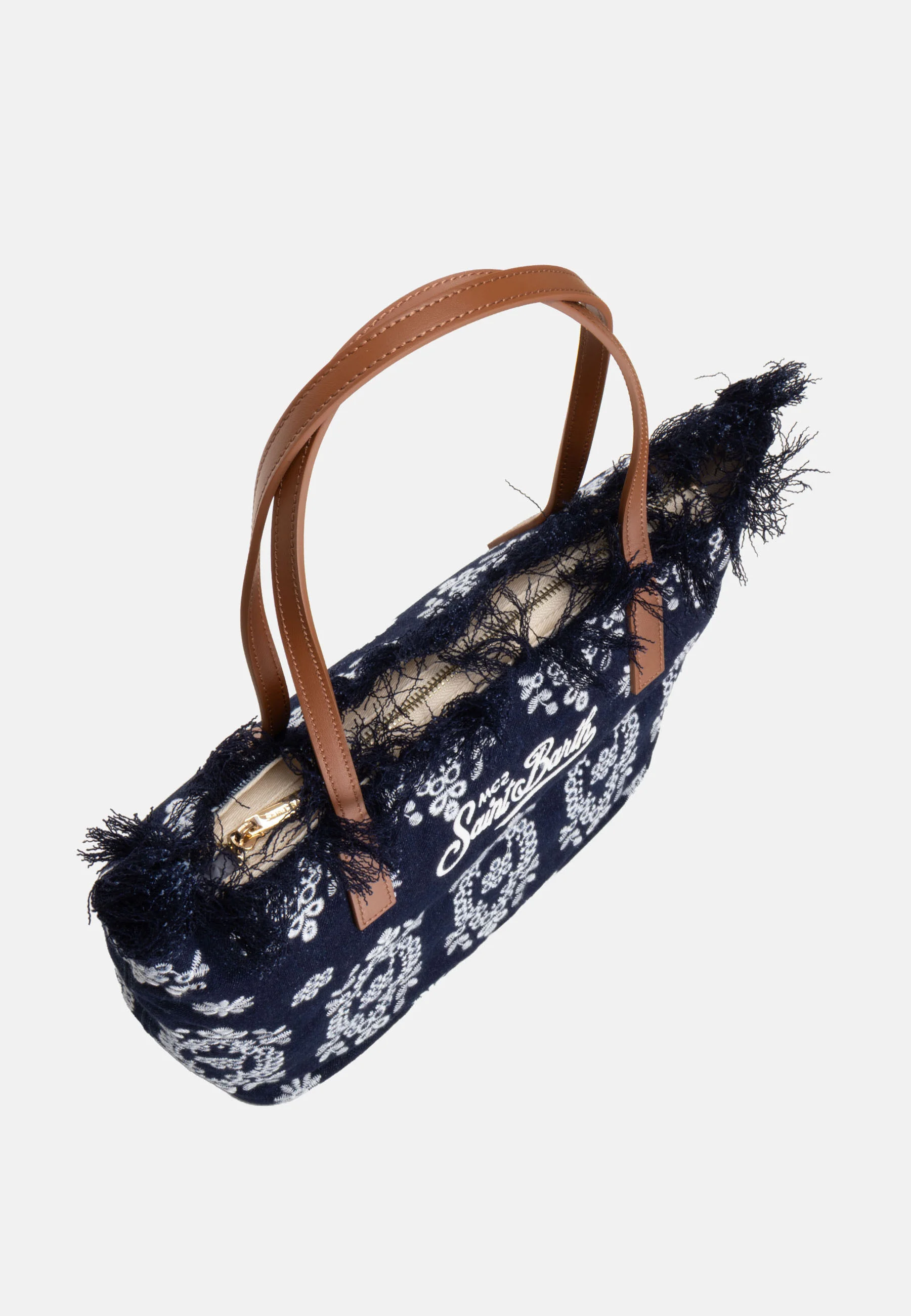 Navy Blue Rectangular Tote Bag with Embroidered Details