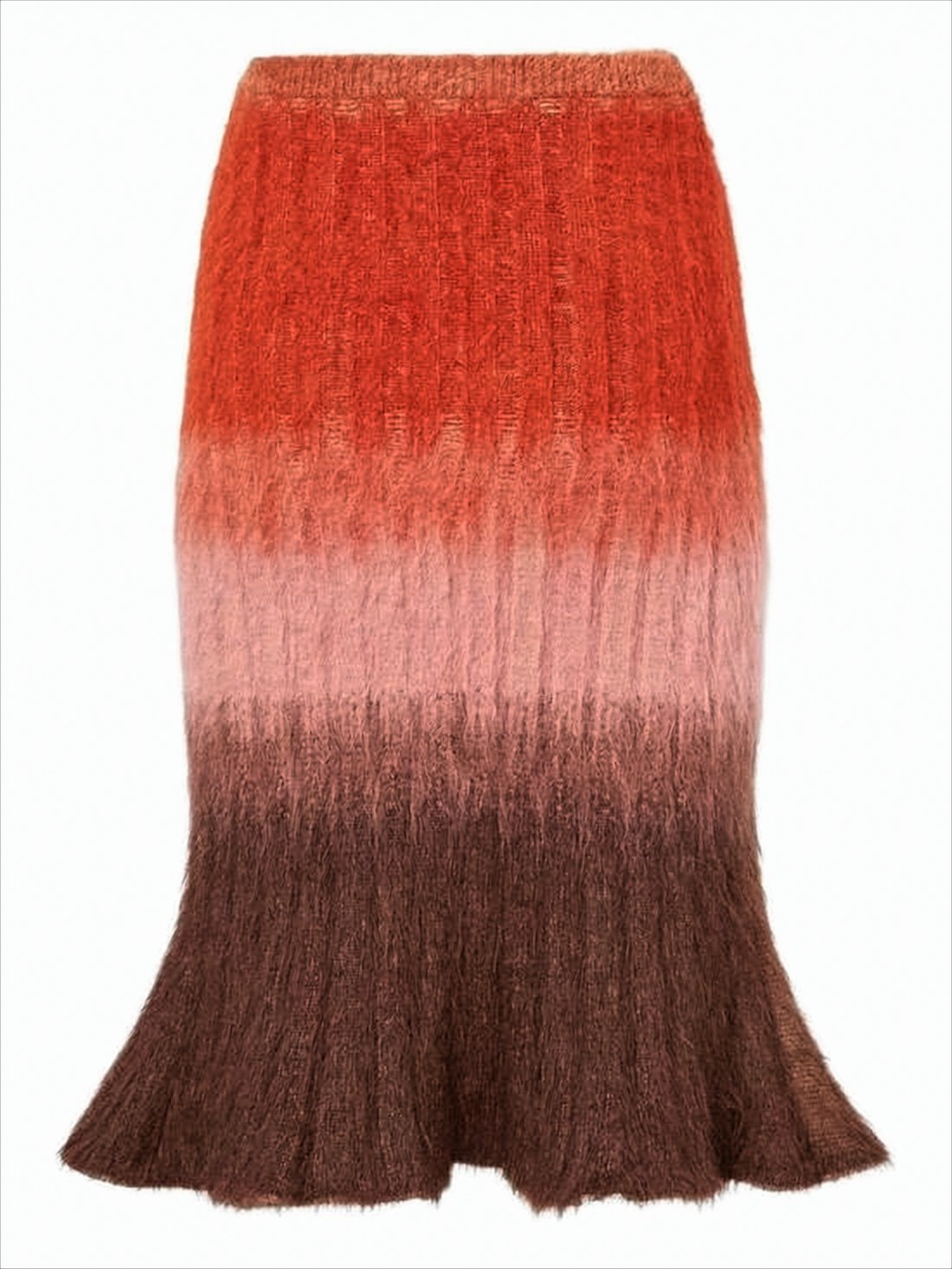 Gradient Knit Midi Skirt With Fuzzy Texture