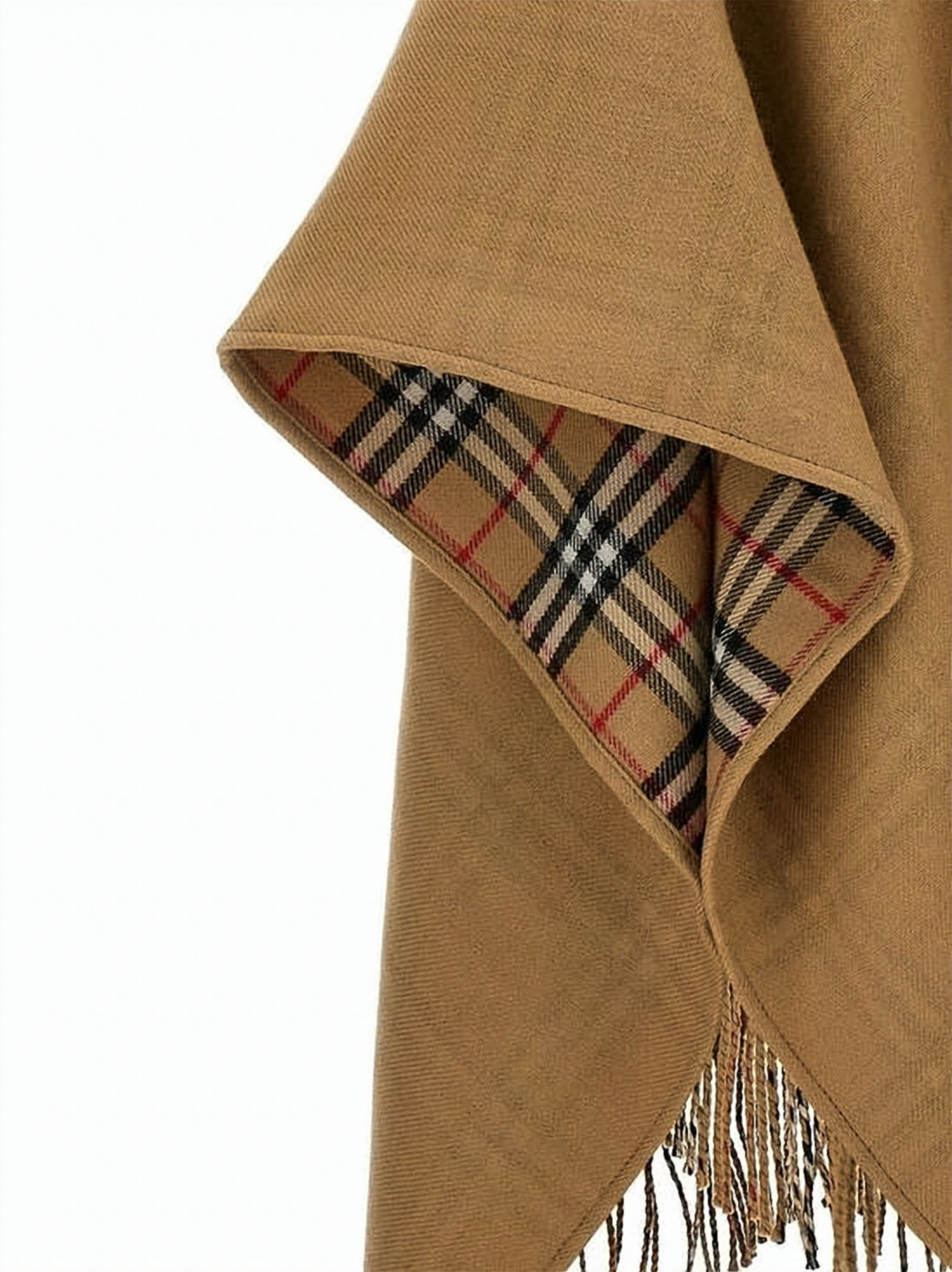 Reversible Wool Cape with Classic Plaid