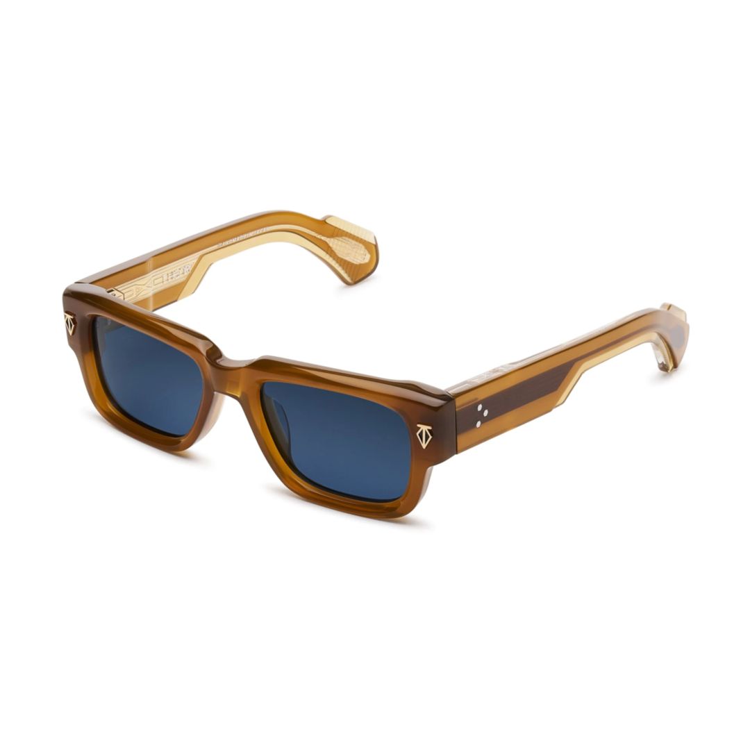 Taycan Bold Rectangular Frame Sunglasses with Deep Blue Lenses