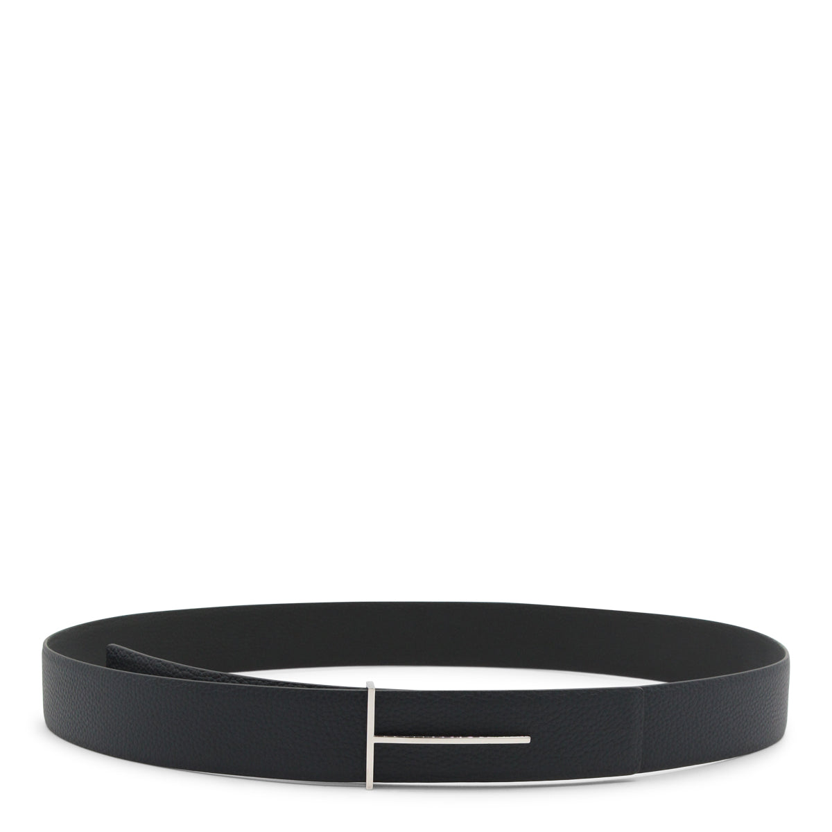 Textured Black Strap Belt with Silver-tone Buckle