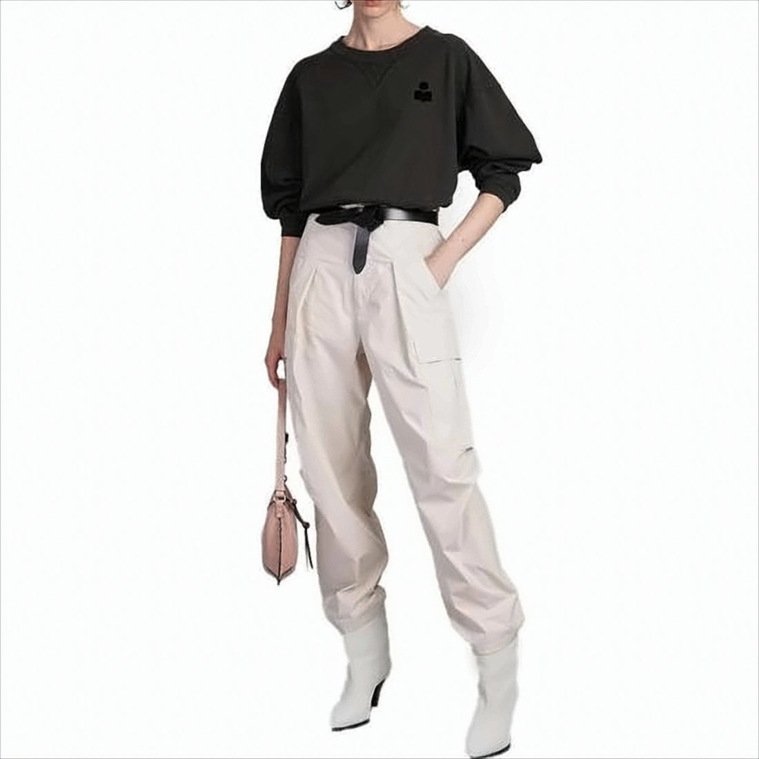Cropped Long-Sleeved Sweatshirt with Adjustable Drawstring Hem