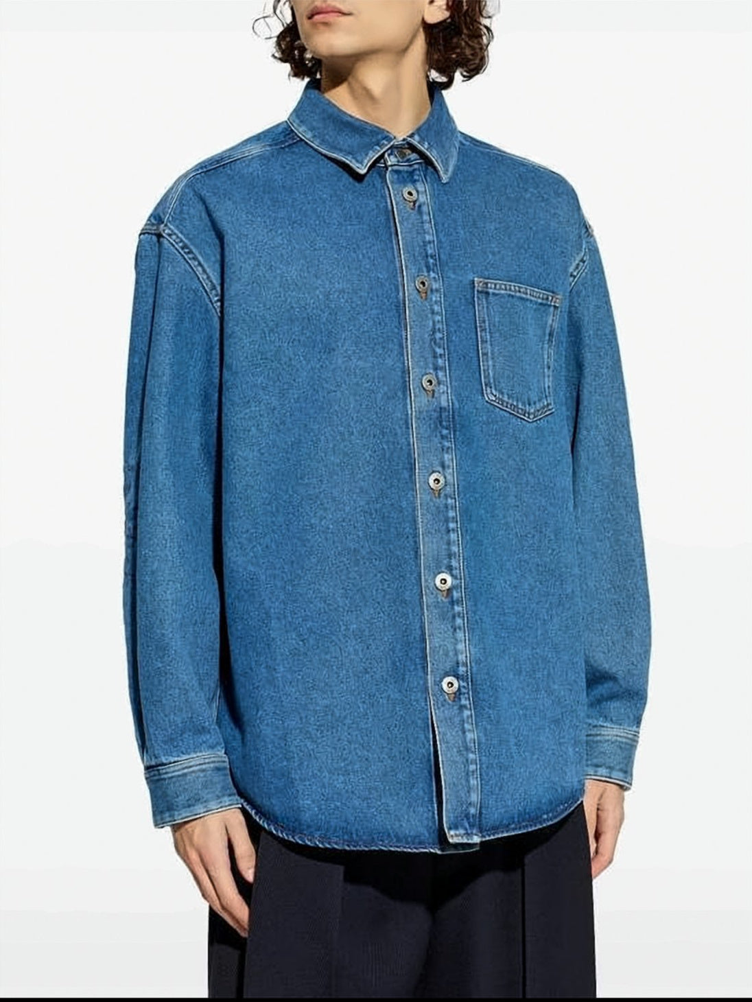 Denim Long-Sleeve Casual Shirt With Embroidered Detail