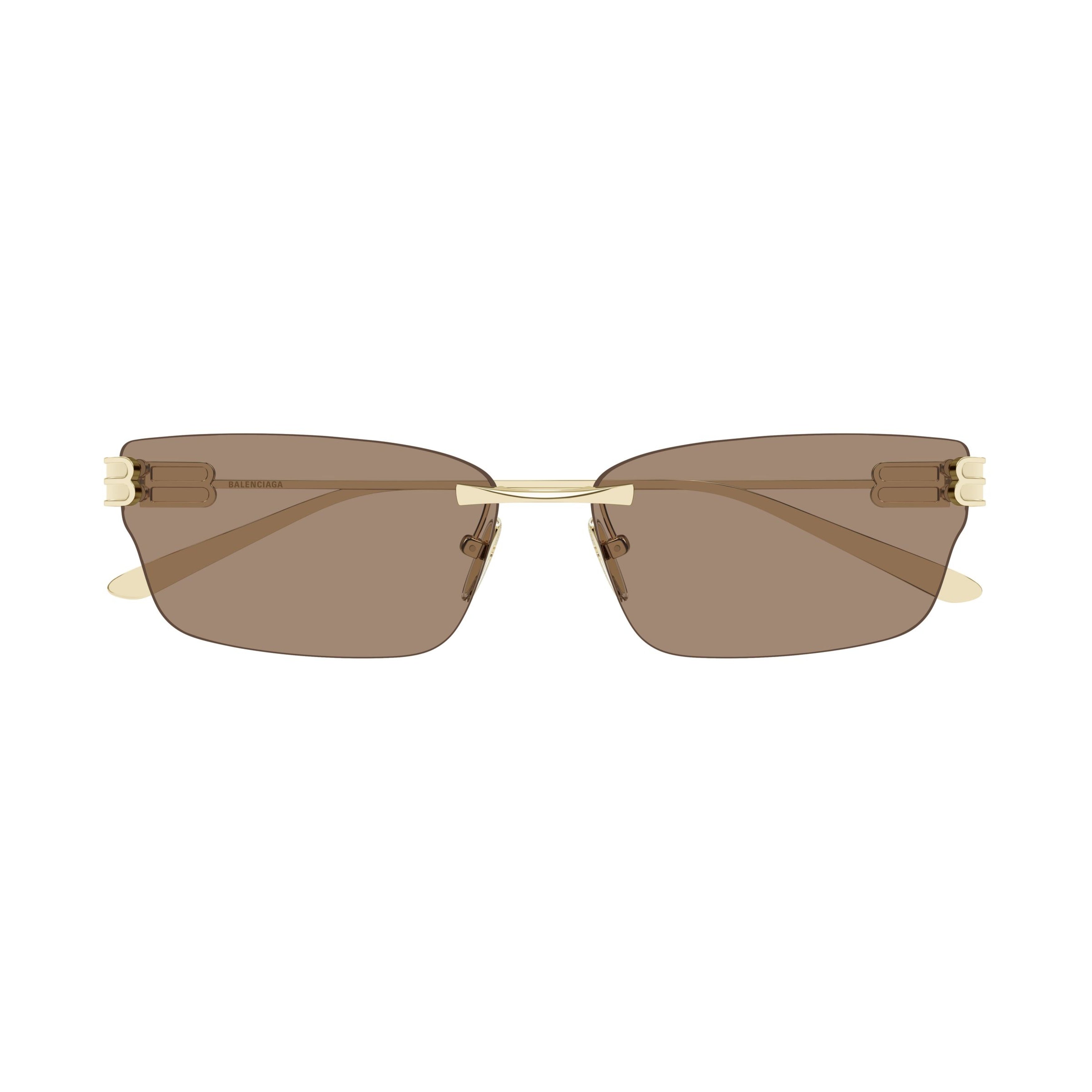 Rimless Gold Metal Sunglasses With Rectangular Brown Lenses
