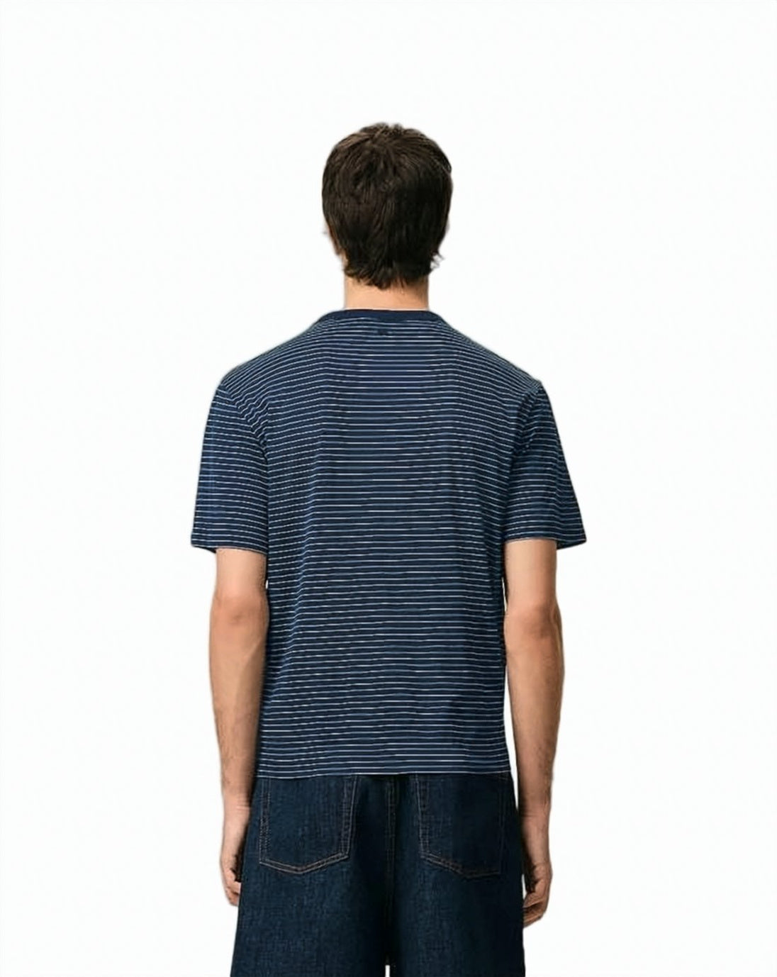 Navy Blue Cotton T-Shirt with Striped Design