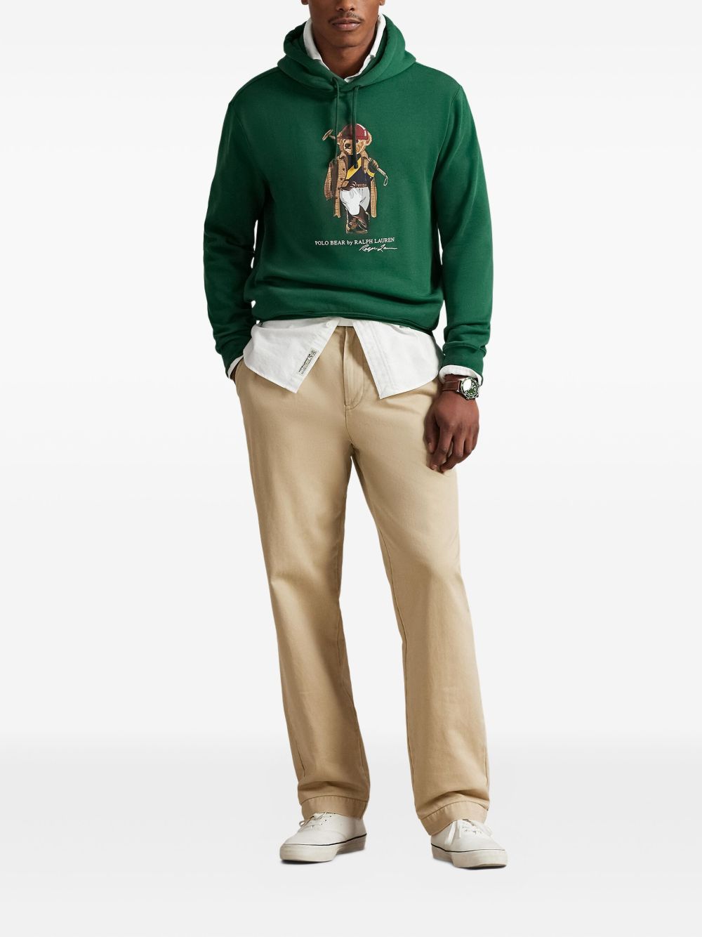 Green Hooded Sweatshirt with Vintage Bear Graphic