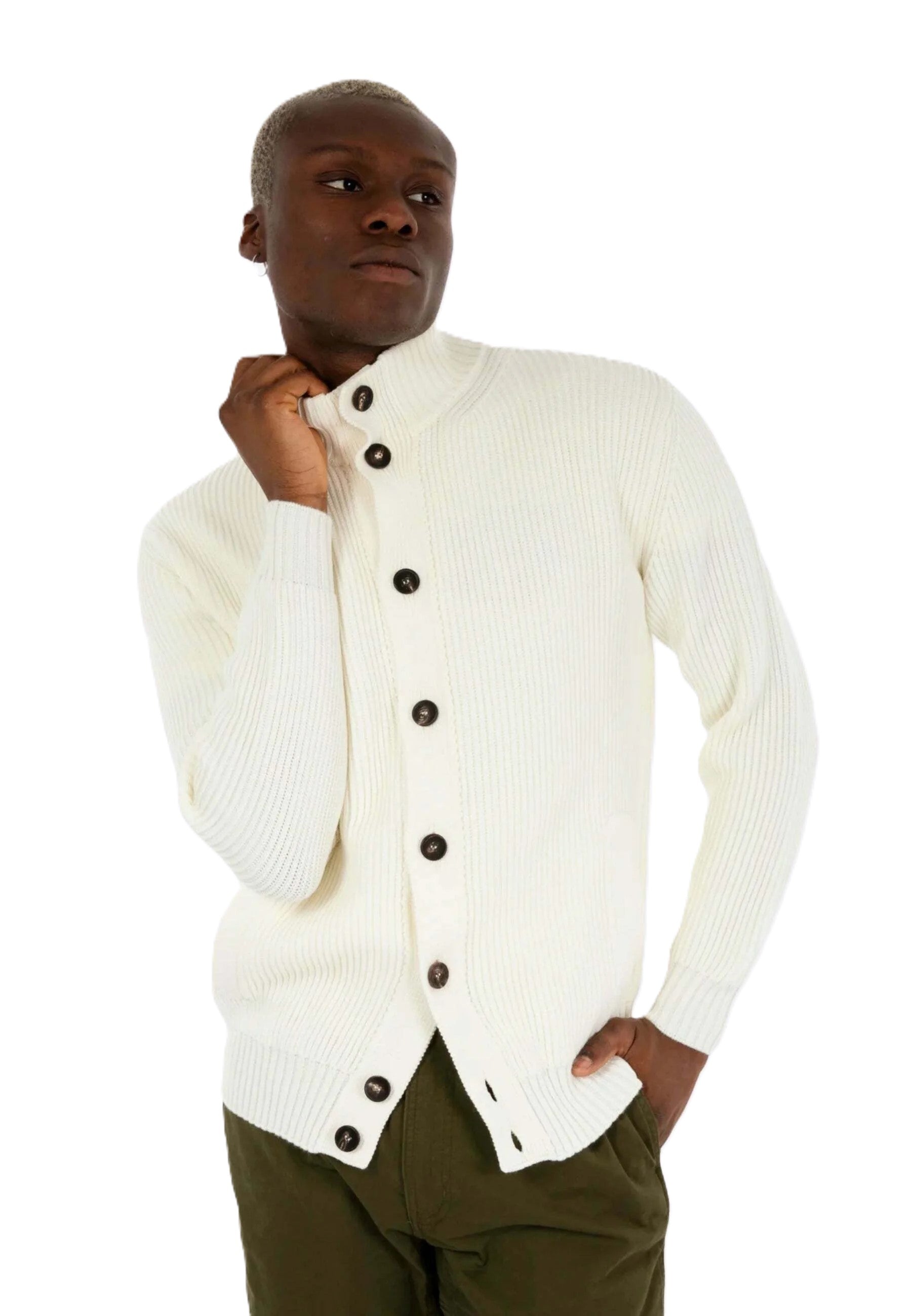 Ribbed Knit Merino Wool Cardigan