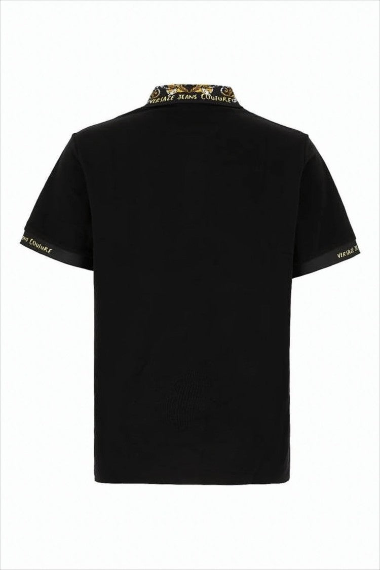 Short-Sleeve Black Polo Shirt with Gold Detailing