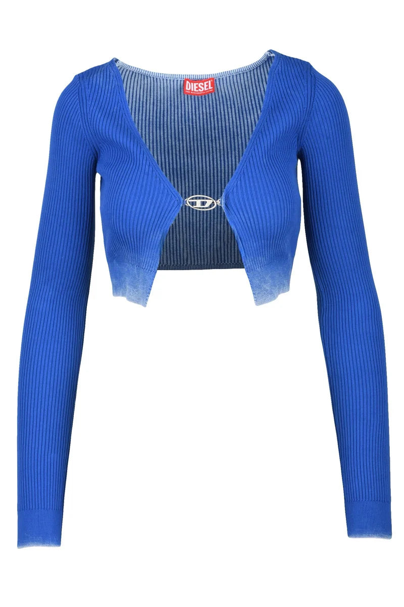 Ribbed Cropped Cardigan - Blue