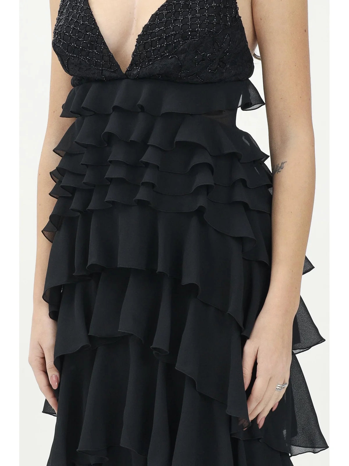 Black Polyester Ruffled Voile Dress