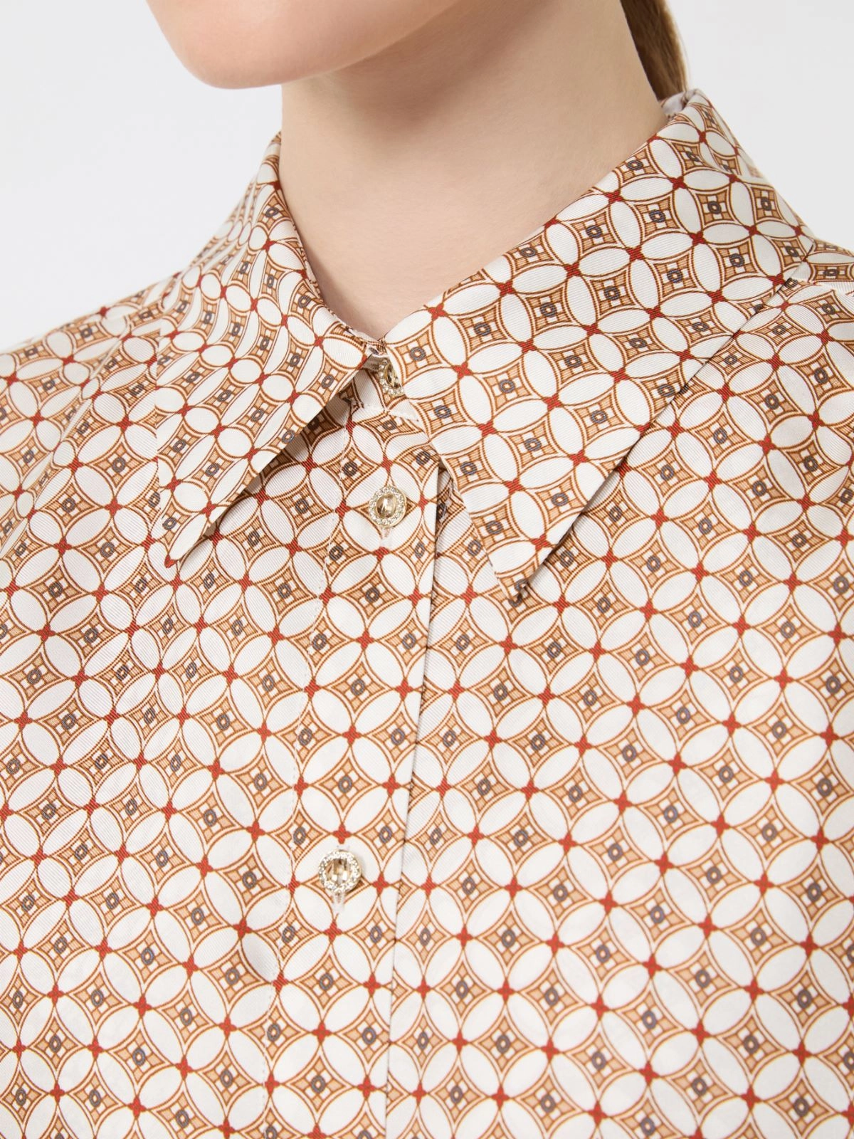 Geometric Pattern Top with Structured Collar