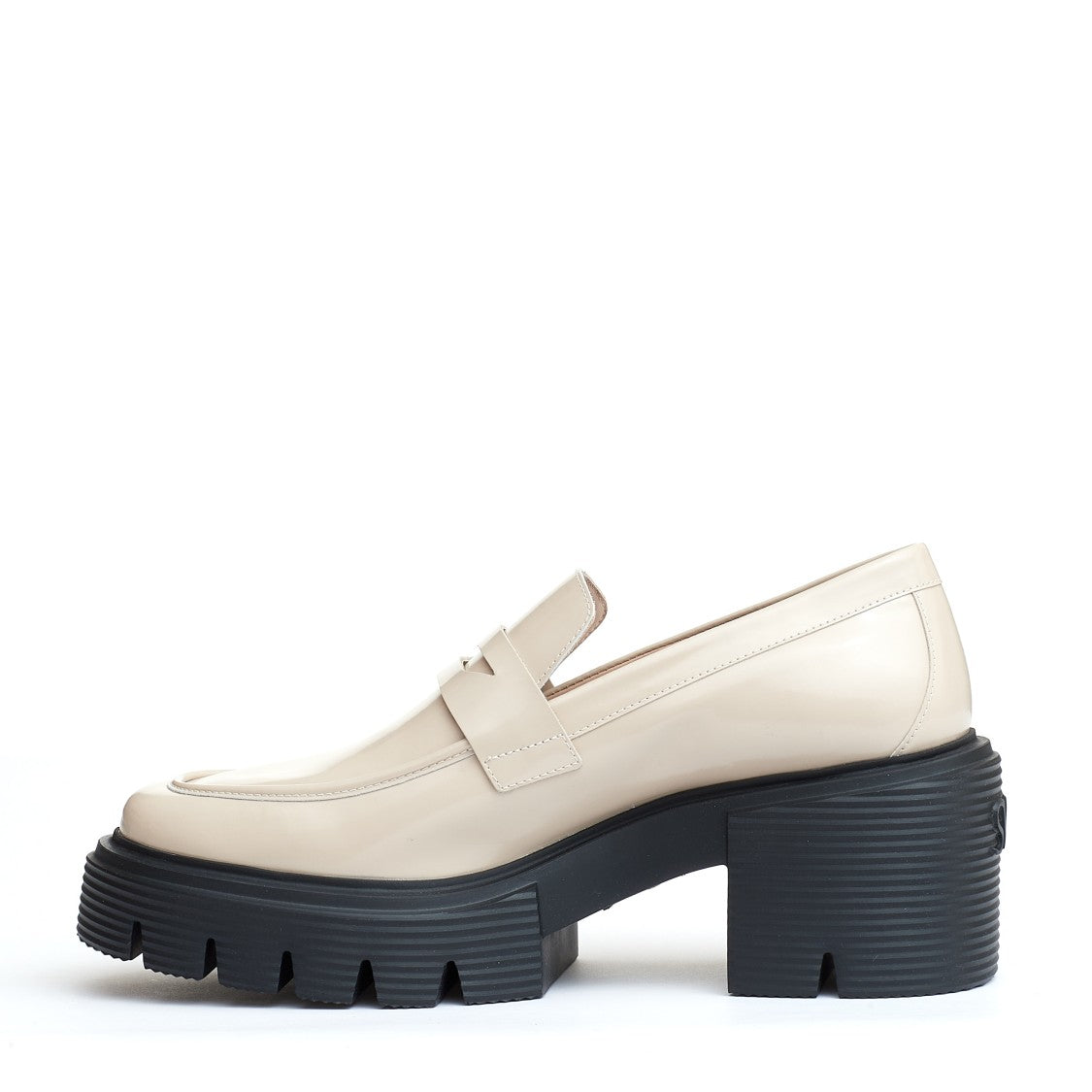 Beige Leather Moccasin Rubber Sole