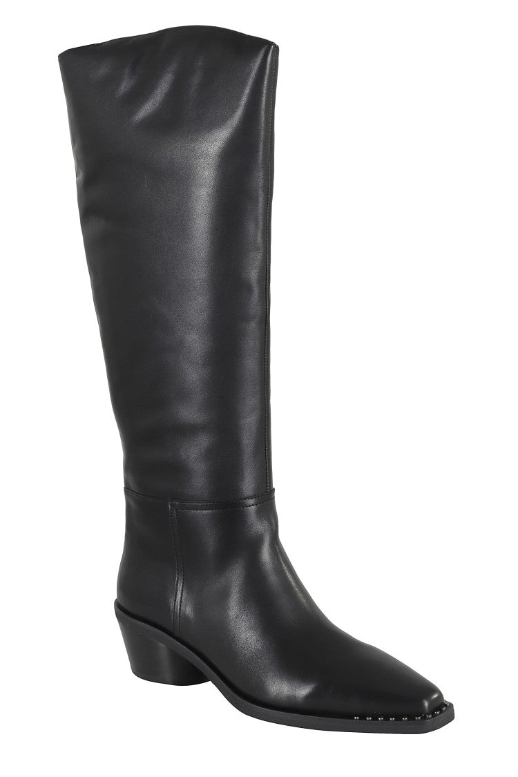 Mid-Calf Leather Boots with Pointed Toe