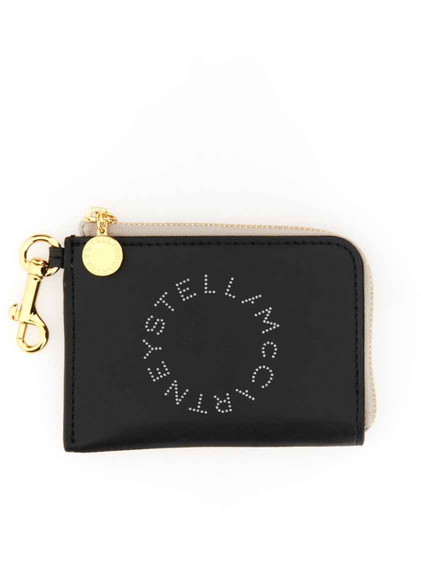 Compact Wallet With Perforated Logo And Zip Closure