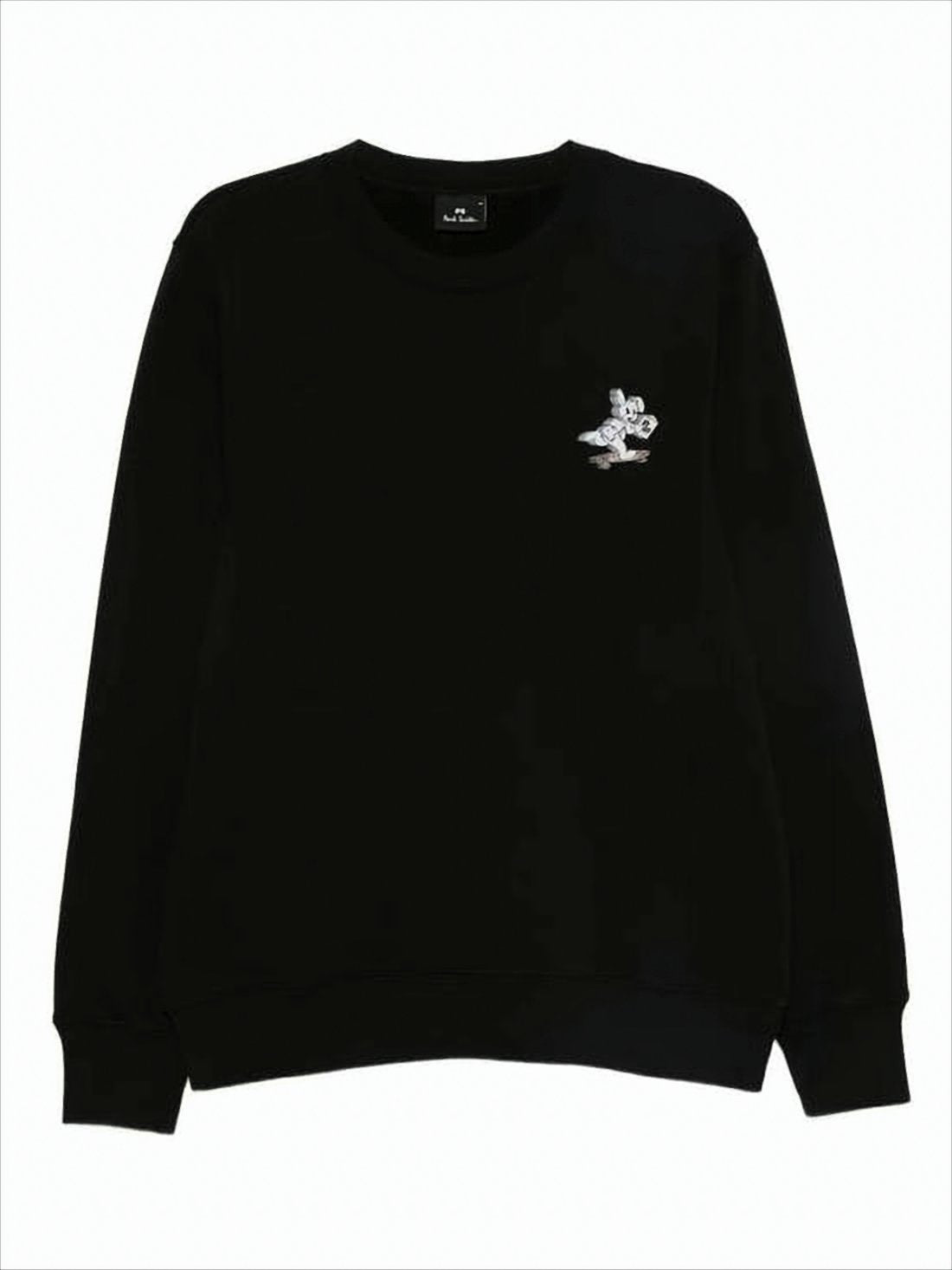 Black Long-Sleeve Sweatshirt with Cartoon Rabbit Graphics