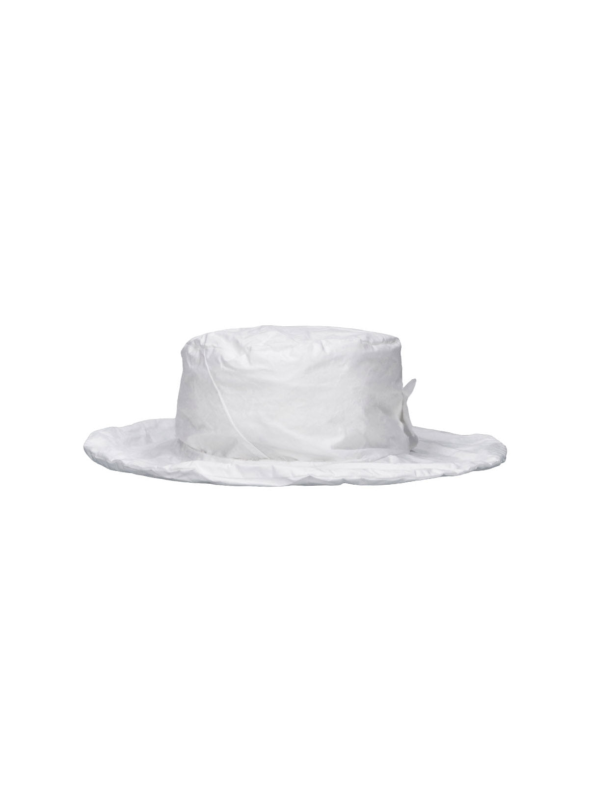 White Wide-Brimmed Floral Appliqué Cotton Hat