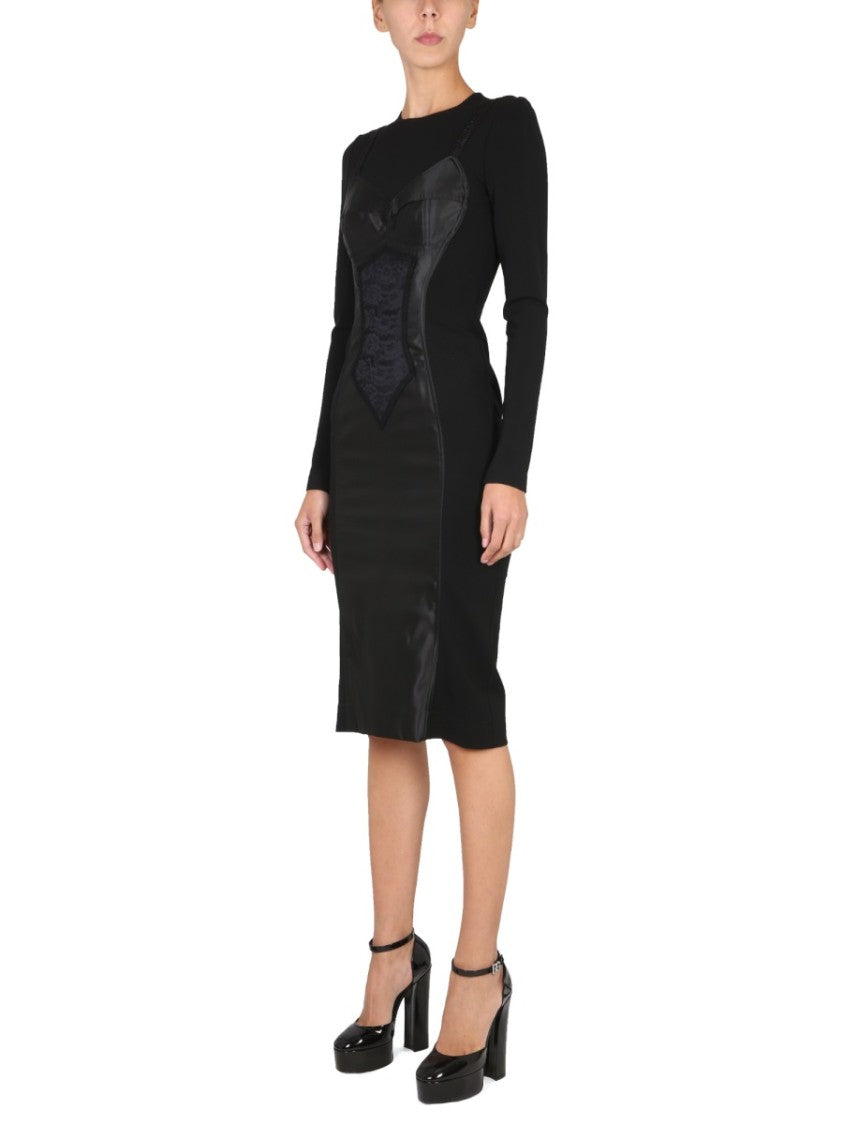 Corset-Inspired Midi Dress With Satin