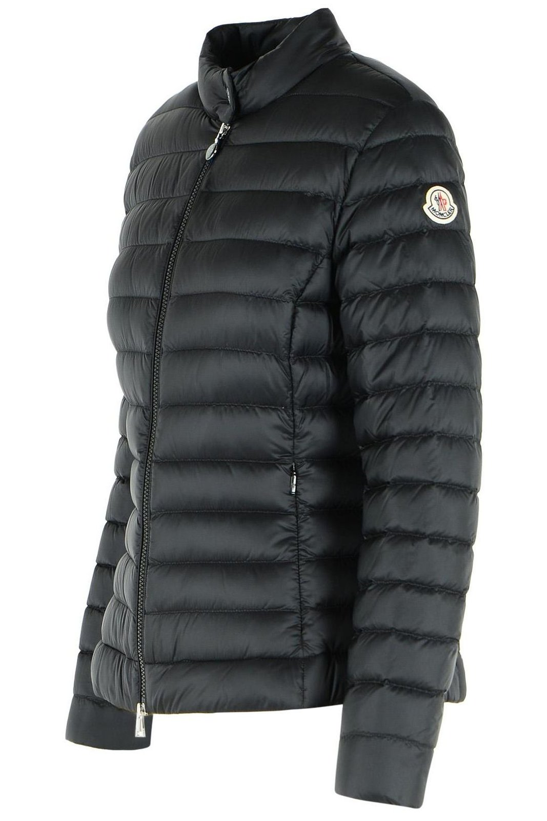 Padded Short Jacket with Horizontal Quilting and High Collar