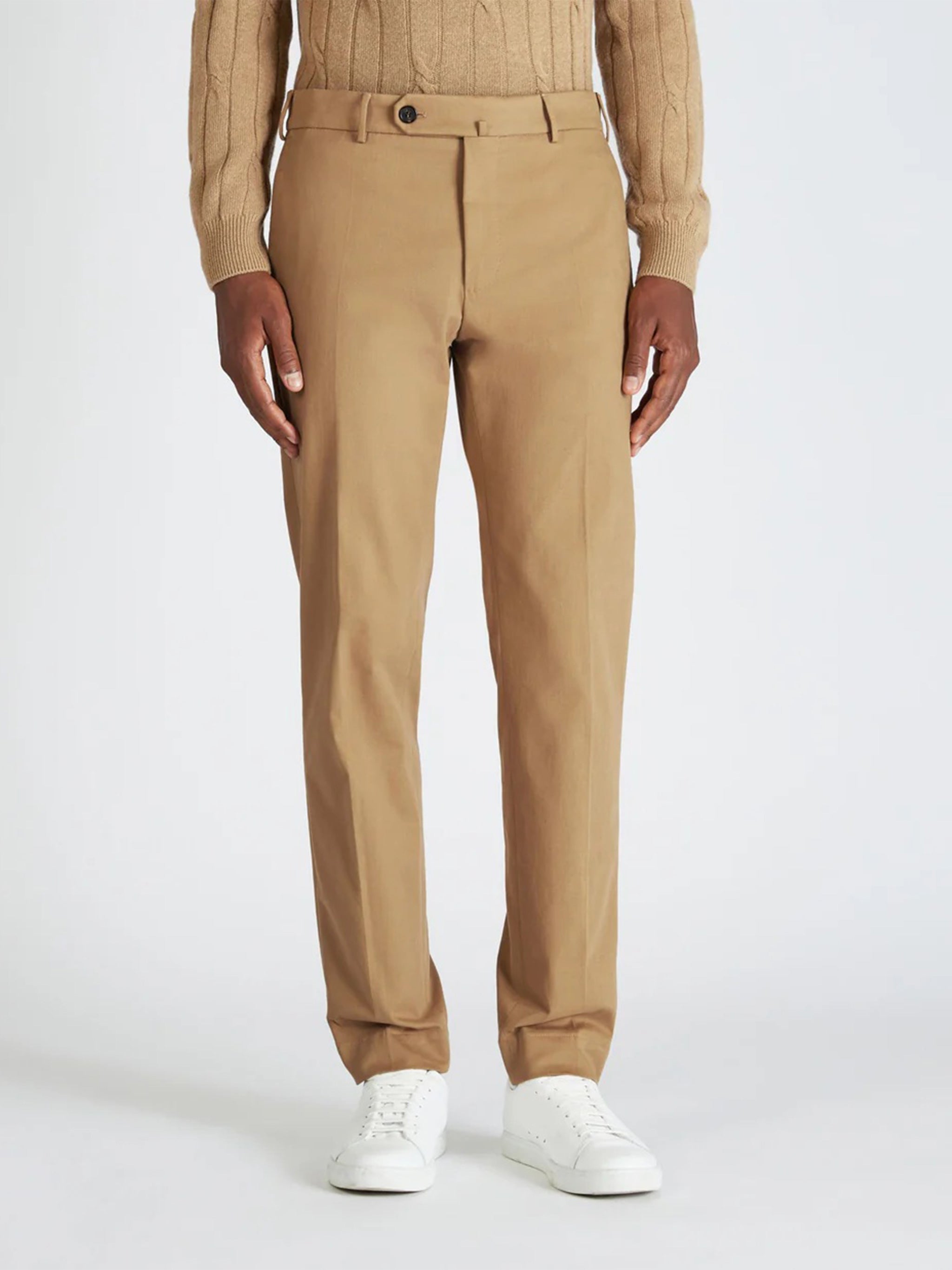 Tan Straight-Leg Casual Cotton Trousers
