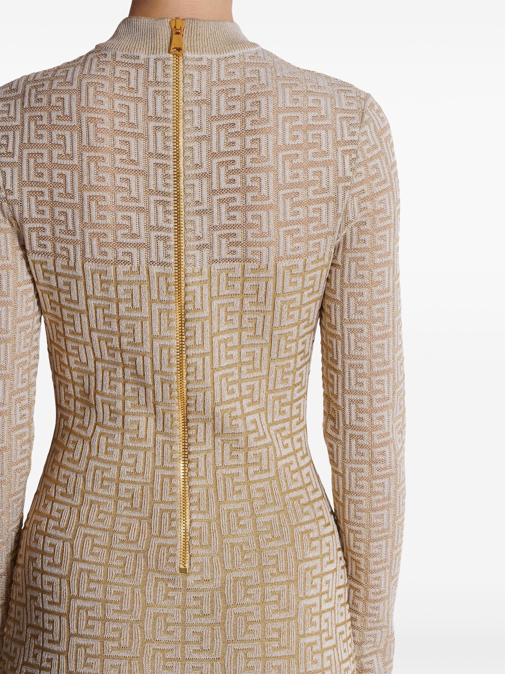 Neutral Abito Fitted Knit Monogram Dress