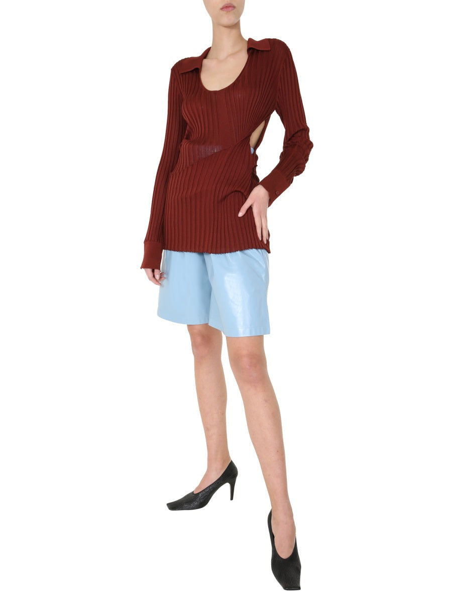 Ribbed Knit Sweater with Round Neckline