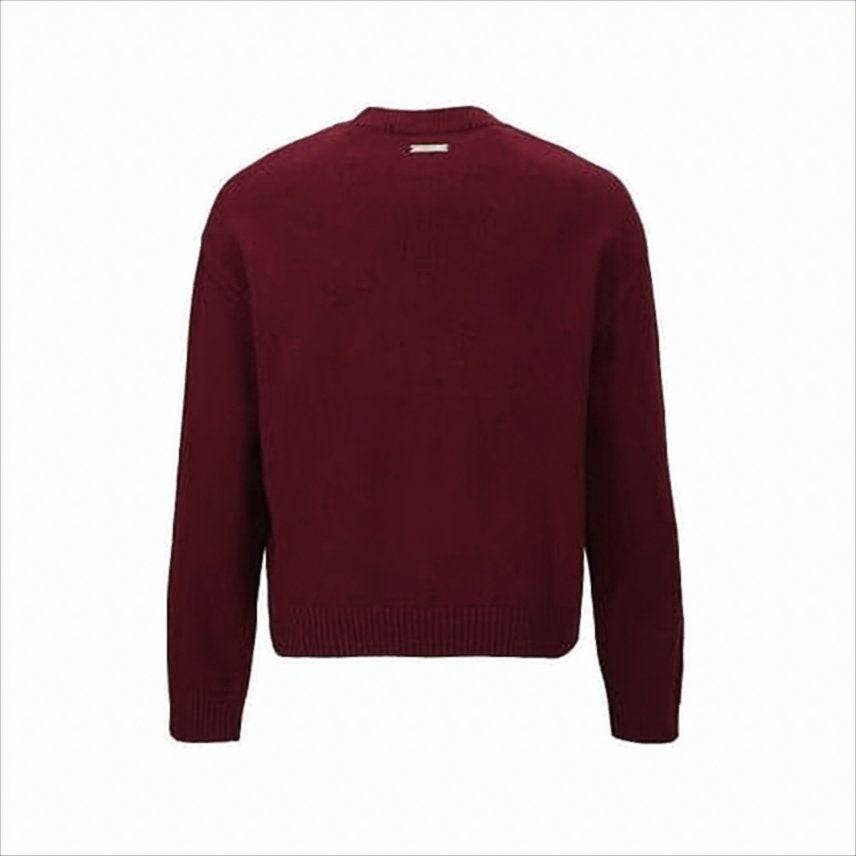 Burgundy Knit Sweater with Floral Script Logo