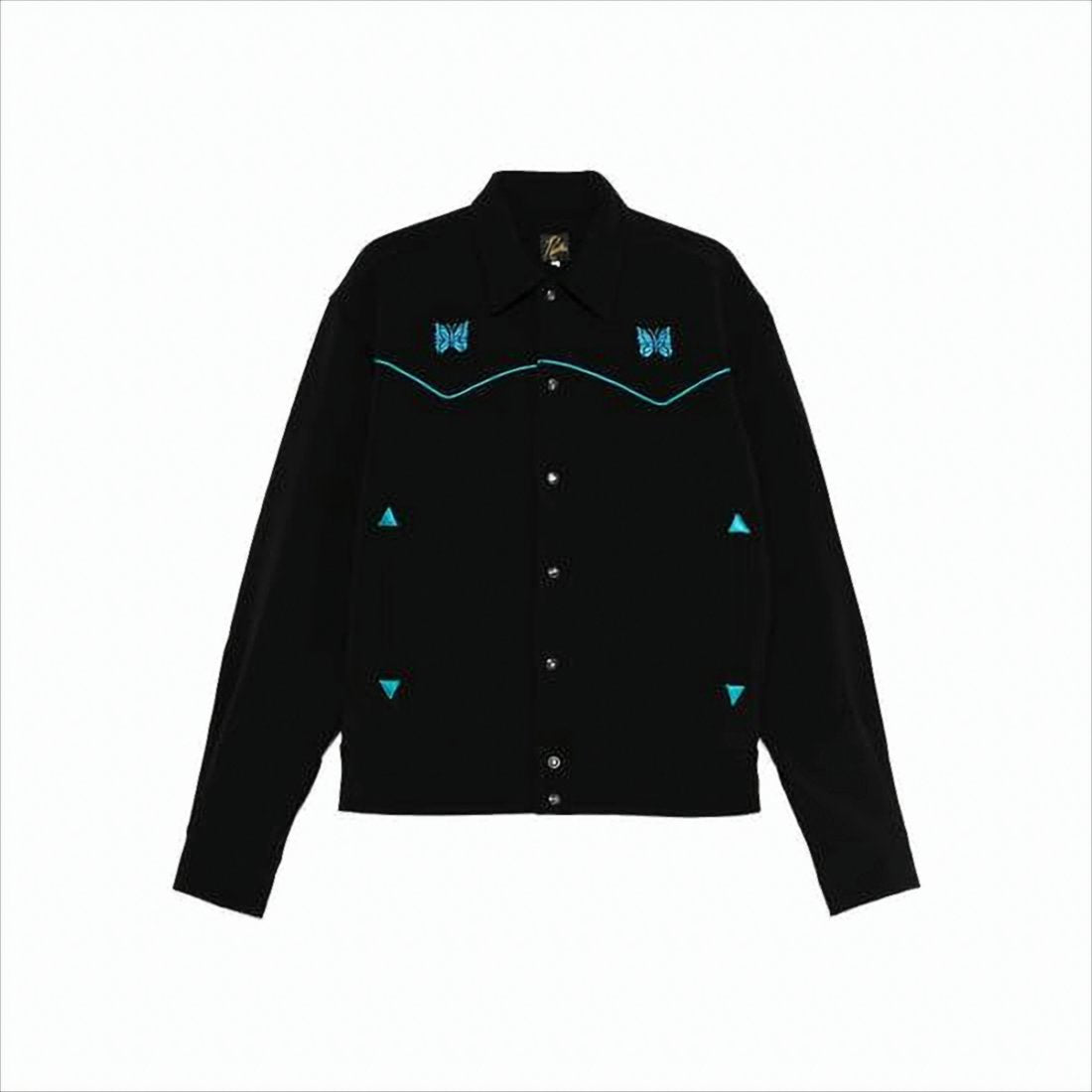 Embroidered Black Jacket with Turquoise Butterfly Motifs