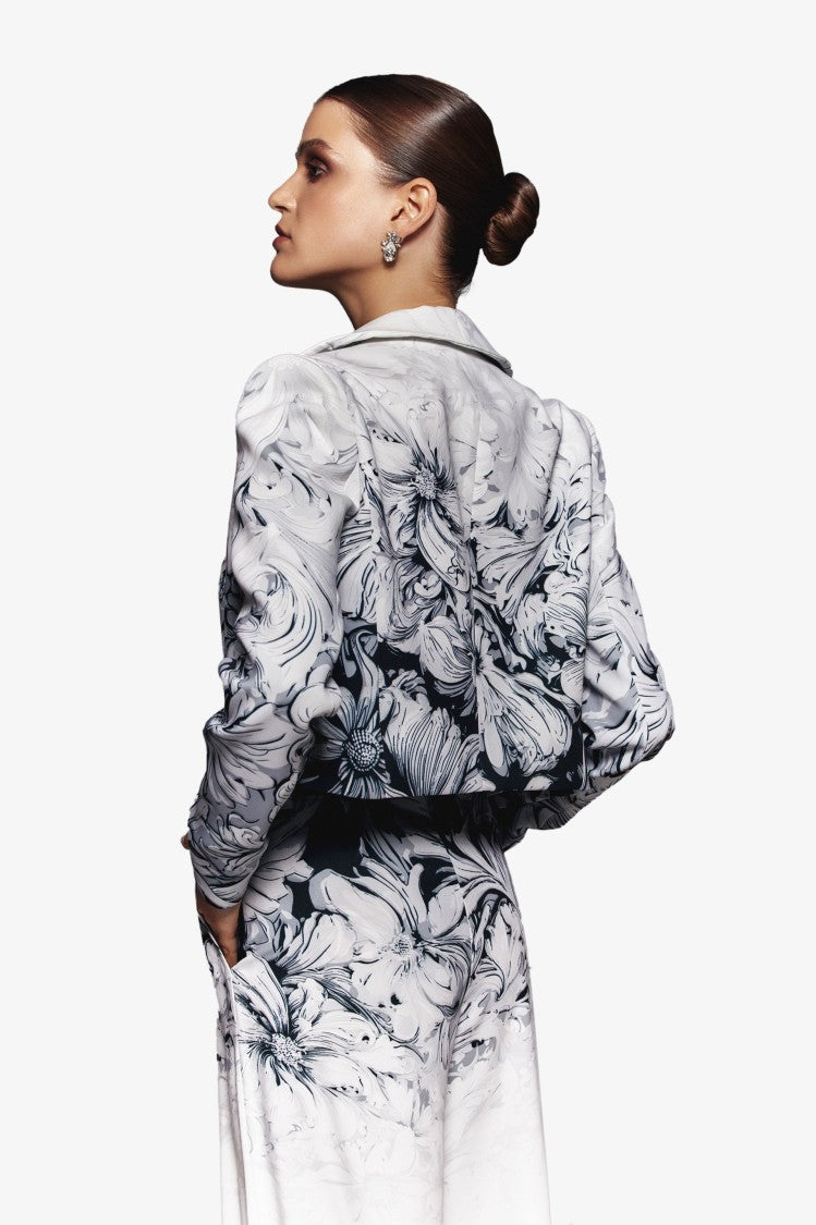 Crepe Printed, Cropped Jacket