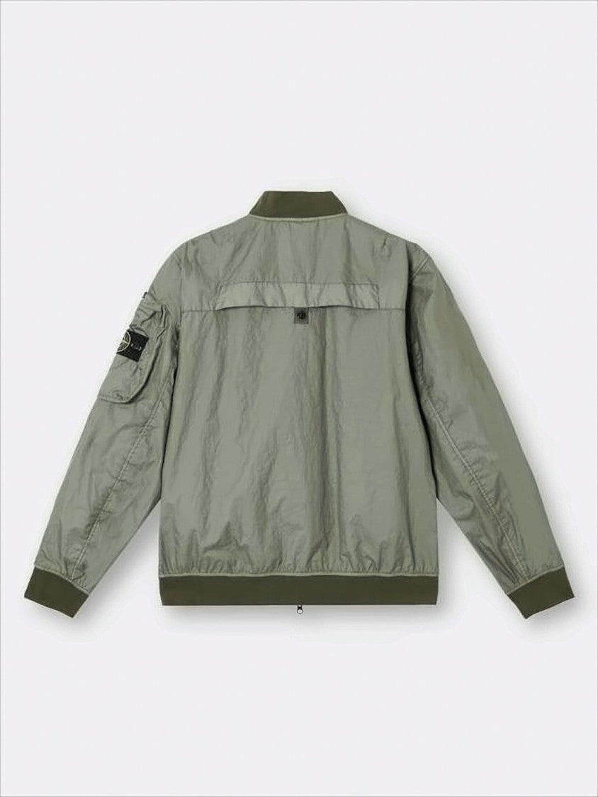 Lightweight Crinkled Texture Bomber Jacket with Flap Pockets