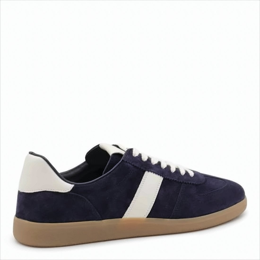 Navy Suede Sneakers With White Leather Accents