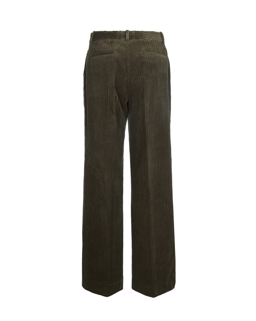 Ribbed Velvet Trousers With Front Pleats