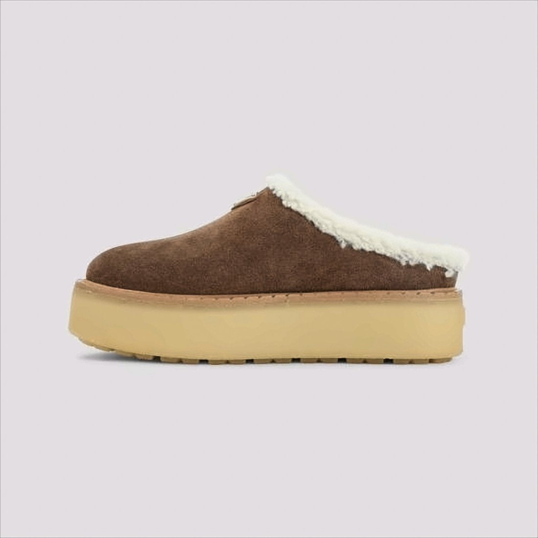 Plush Suede Mule With Triangular Logo Plaque
