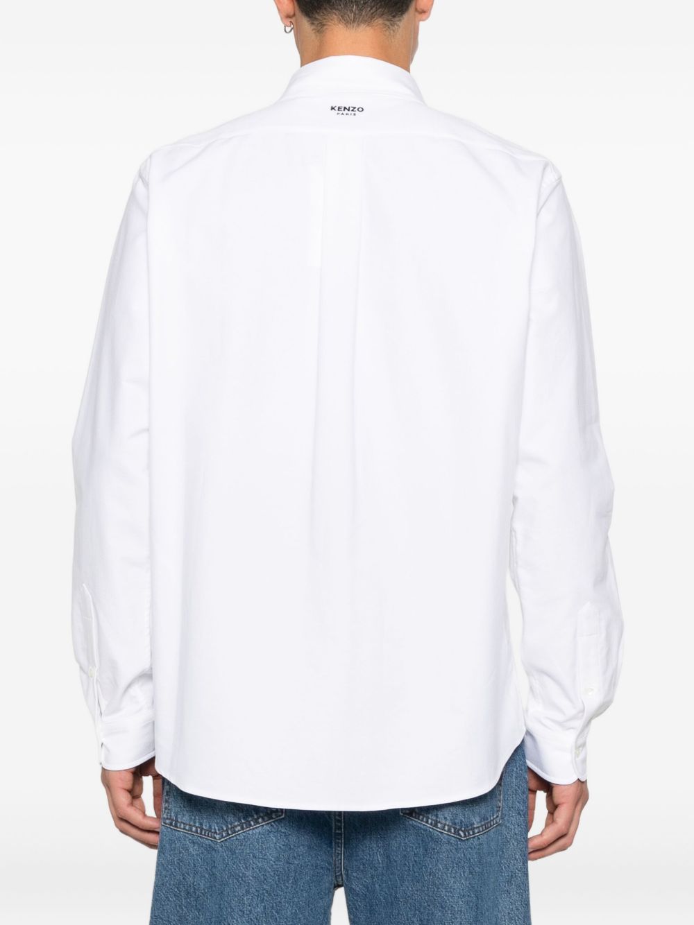 White Button-Up Shirt With Embroidered Detail