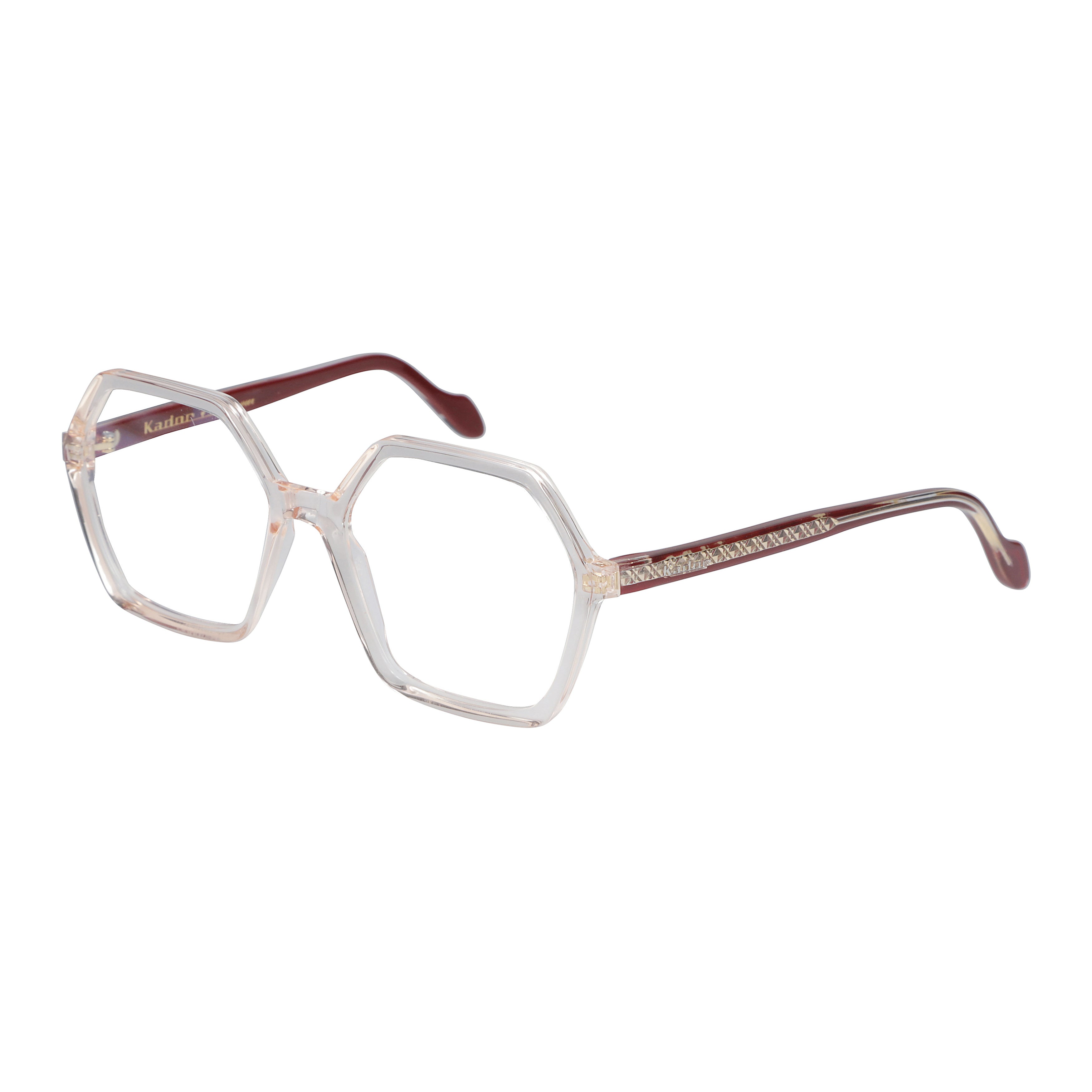 Exagon Glamour Hexagonal Frame Eyeglasses with Burgundy Temples