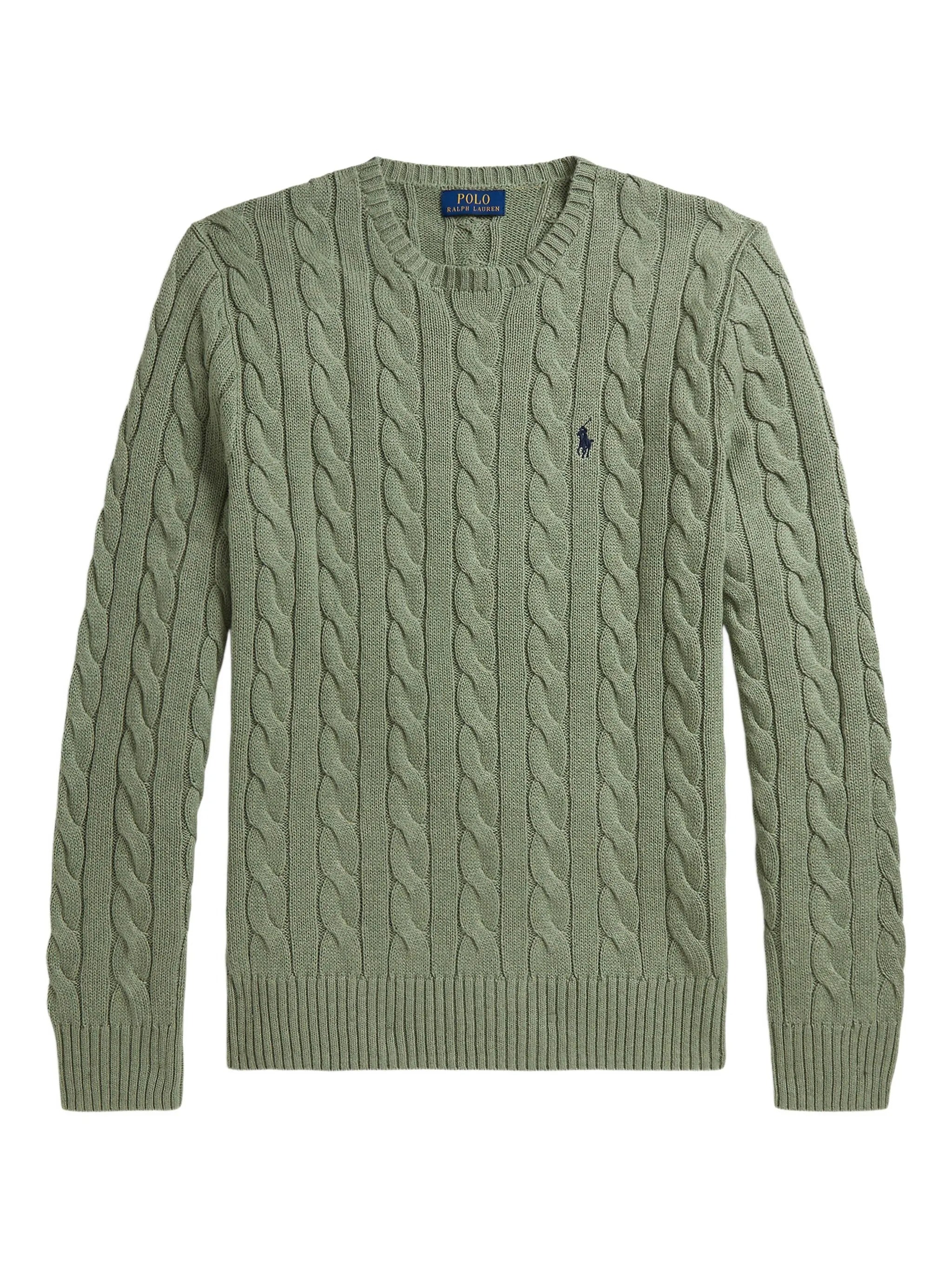 Green Pullover Cable Knit Cotton Sweater