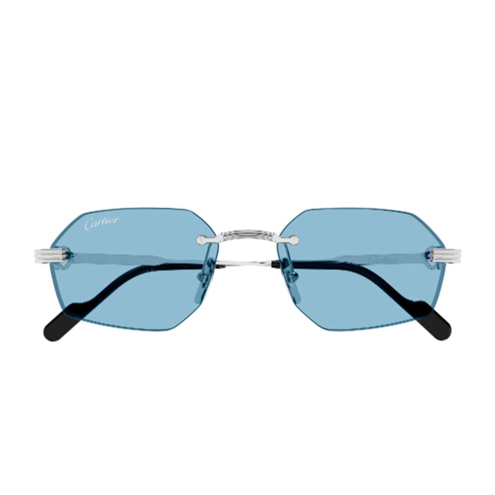 Rimless Geometric Sunglasses With Light Blue Lenses