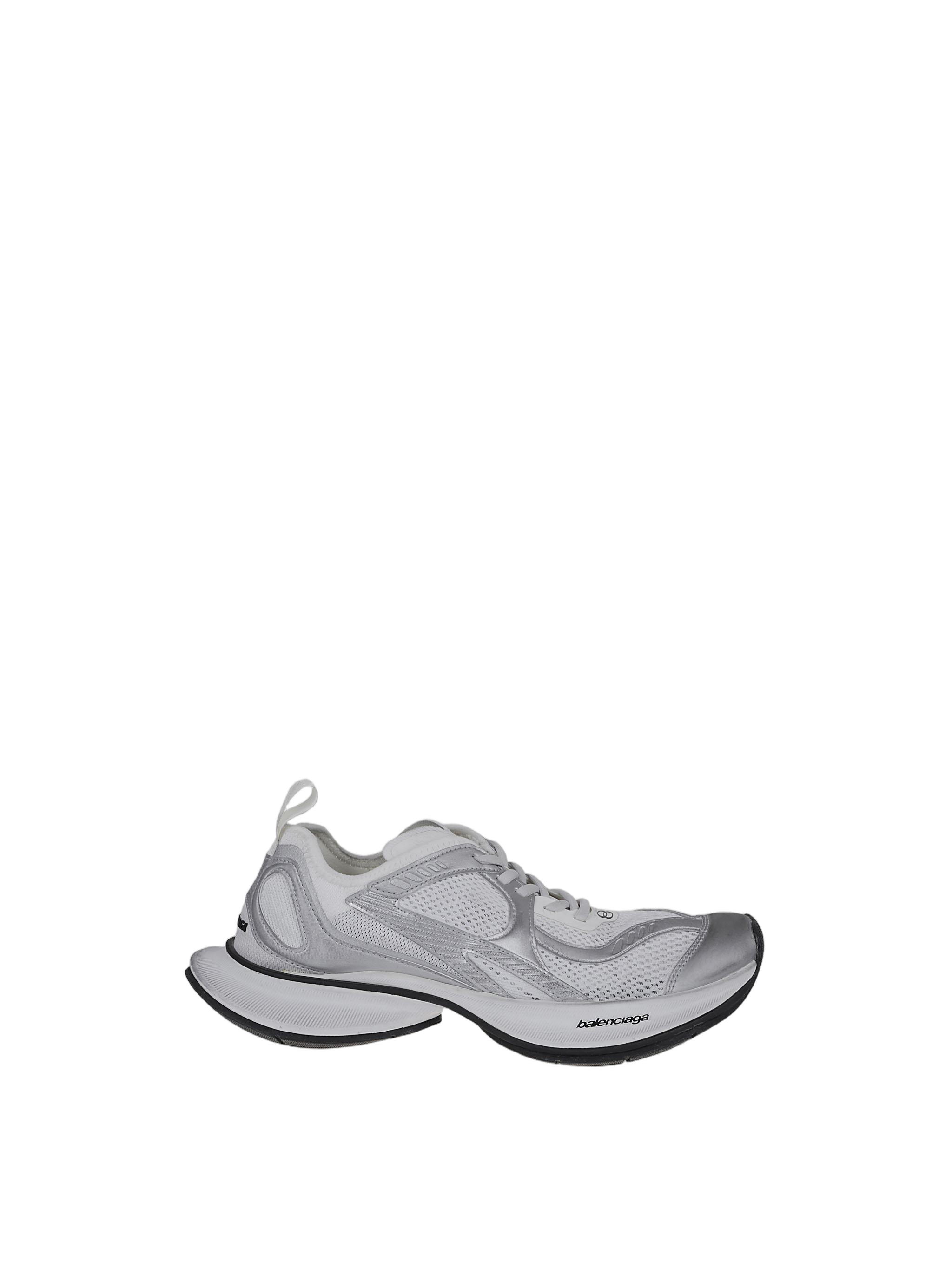 Futuristic White Circuit Sneakers With Sculpted Sole