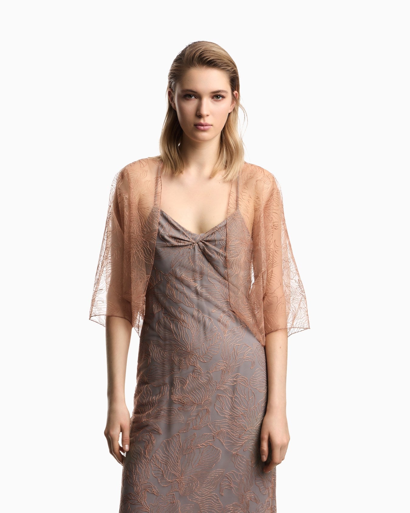 Embroidered Tulle Bat Sleeves Elegant Cape