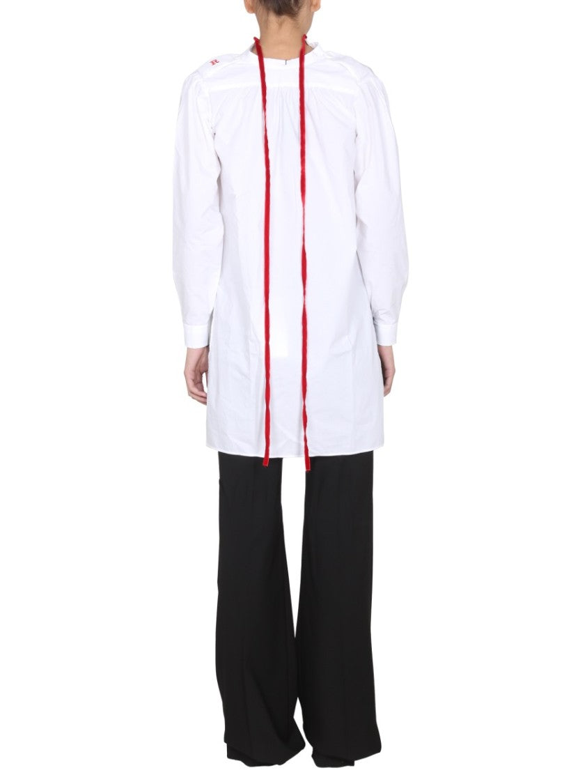 V-Neck Cotton Top With Bow-Detail Collar