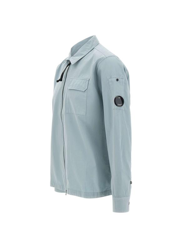 Light Blue Long-Sleeve Shirt with Front Zipper and Lens Detail