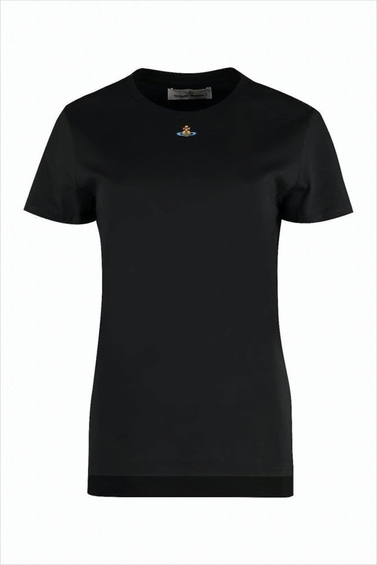 Short-Sleeve Black T-Shirt with Colorful Emblem