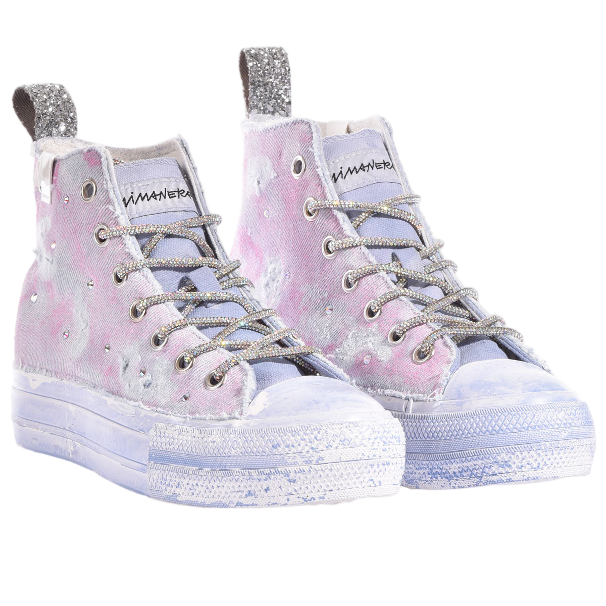 Artisan-Crafted High-Top Sneakers in Washed Denim