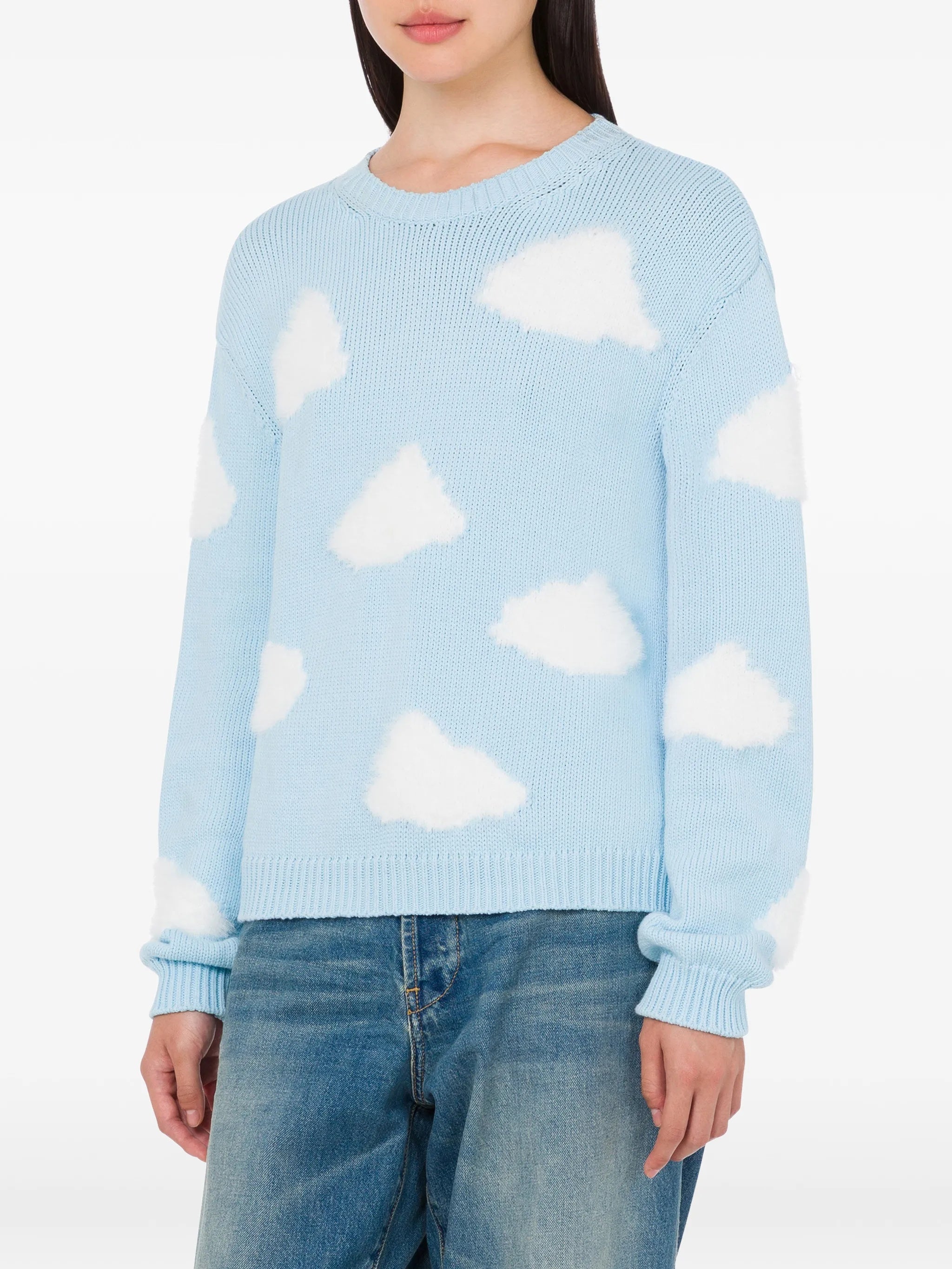 Light Blue Knitted Sweater With Cloud Patterns